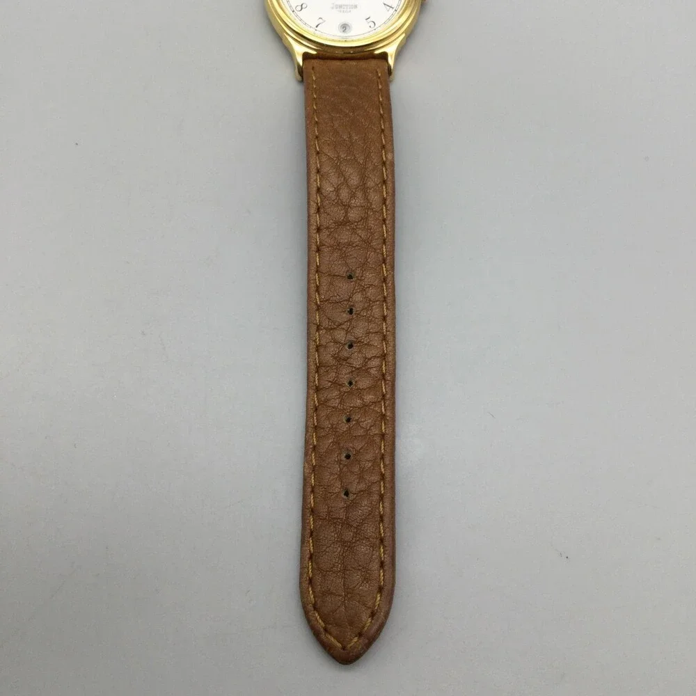 Vintage VEGA Junction Mens Watch 31mm Moon Phase Brown Leather Date New Battery